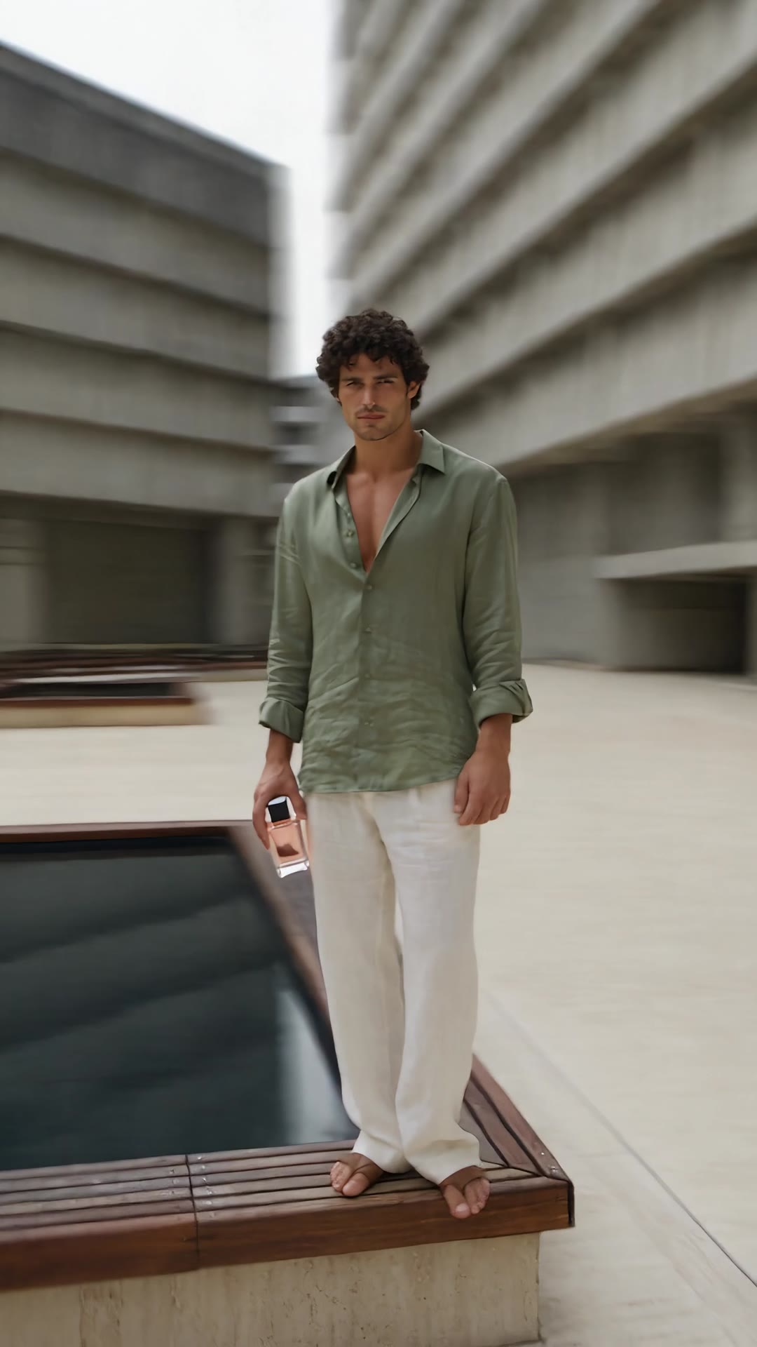 The four seasons: four men in linen and silk walk a sunlit concrete courtyard, each with his HG fragrance